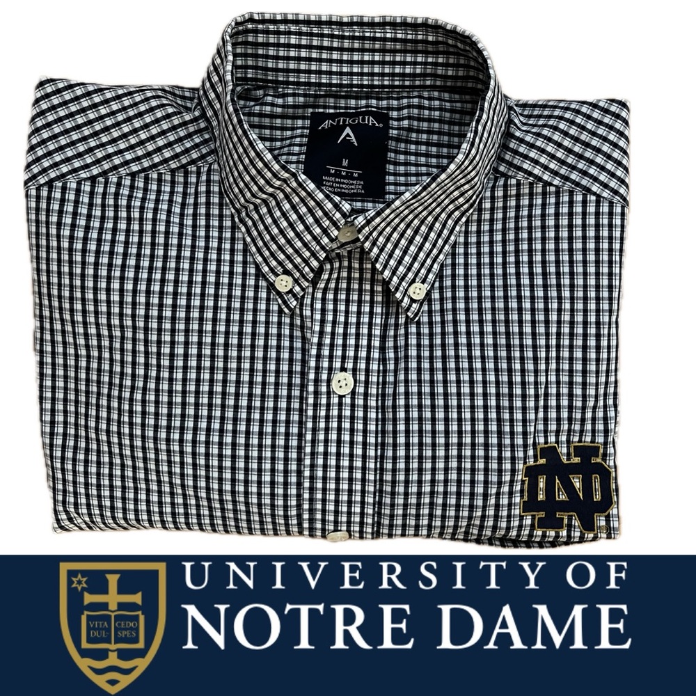 ☘️16” Neck Button-Down Notre Dame Navy & White Checkered | Antigua—Men's M